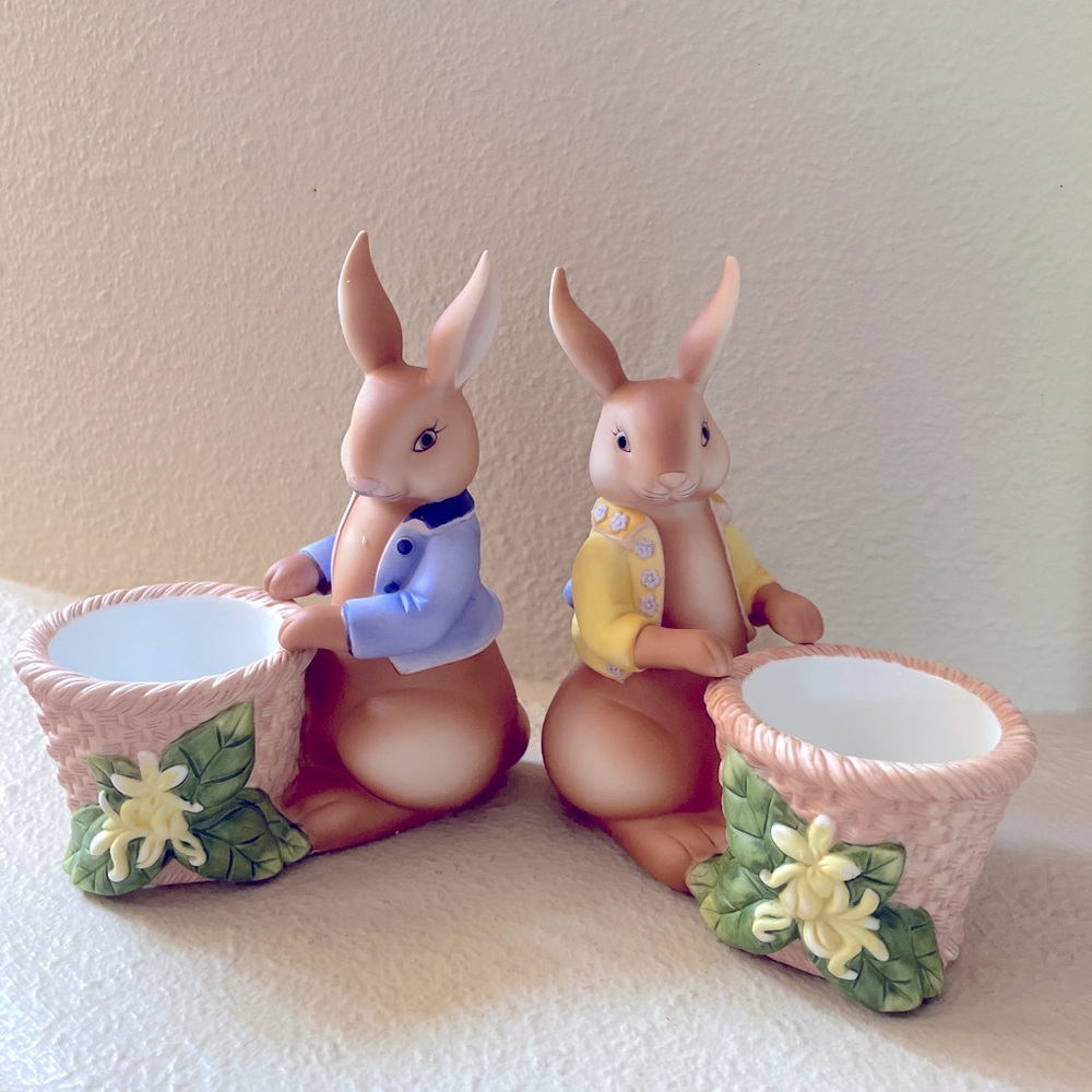 PartyLite P7735 Bertie & Bea Votive Candle Holder Pair Bunny Rabbit (NWT)